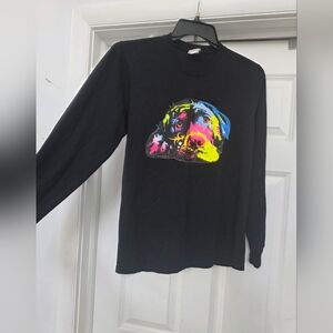 Black Long Sleeve Shirt with Colorful Dog Print